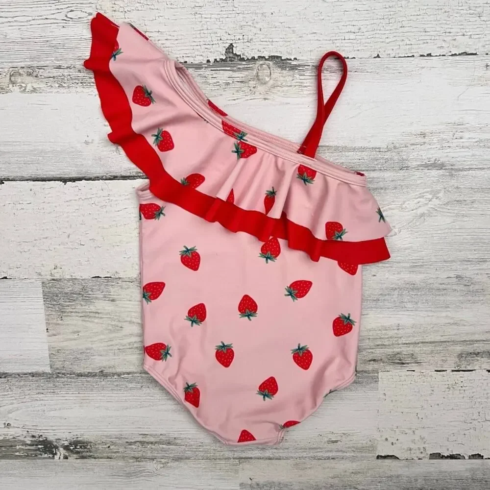 🌻3/$25 Tucker + Tate One Shoulder Swimsuit Girls 2T Pink Strawberry One Piece